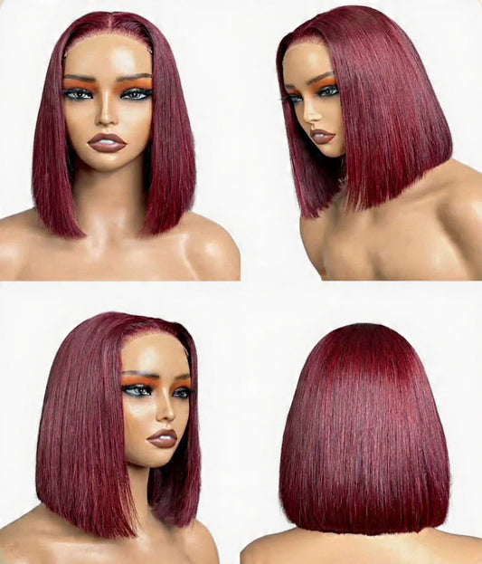 Burgundy lace front human hair wigs 10 inch