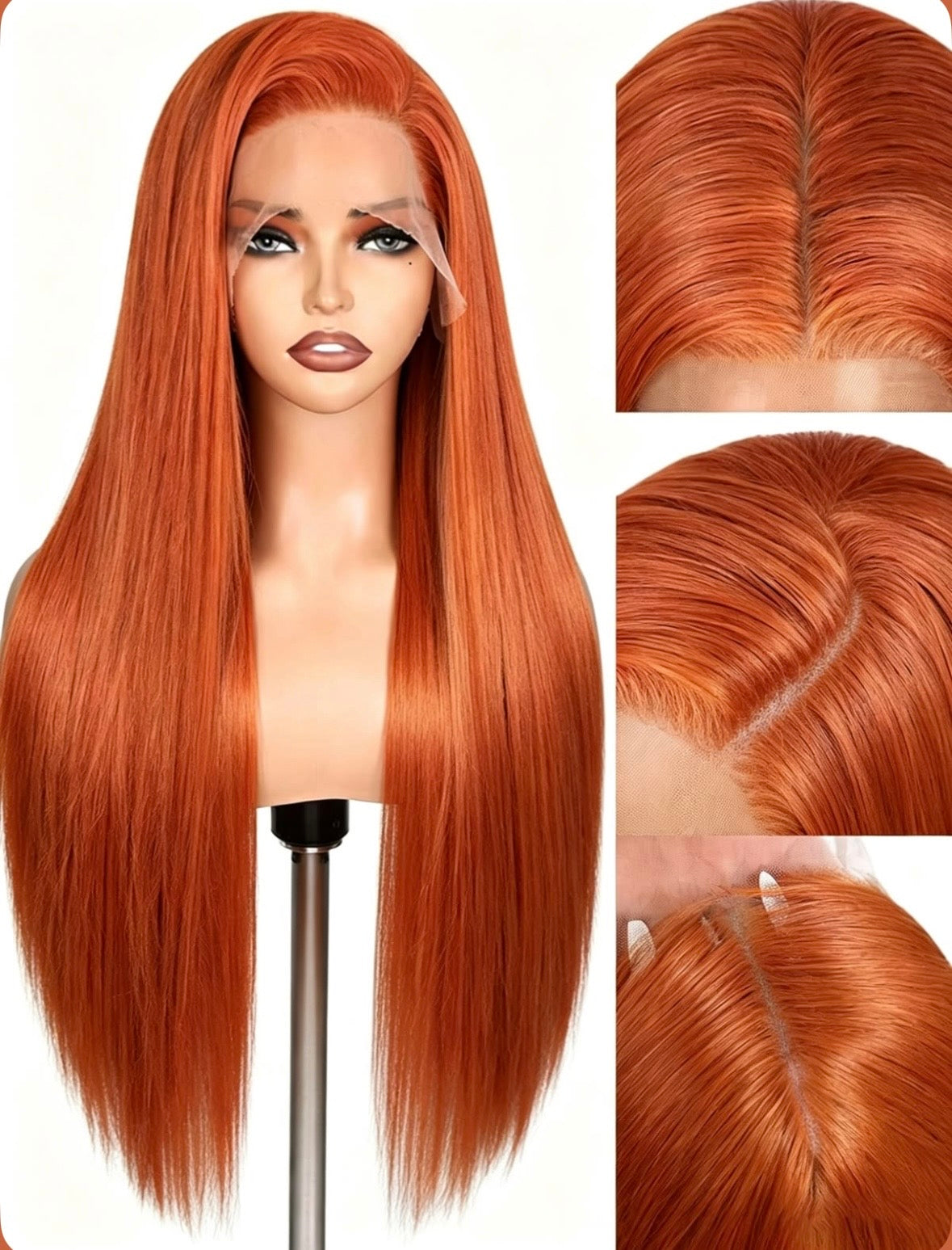Dark orange long lace front wig (human blend) 32inch