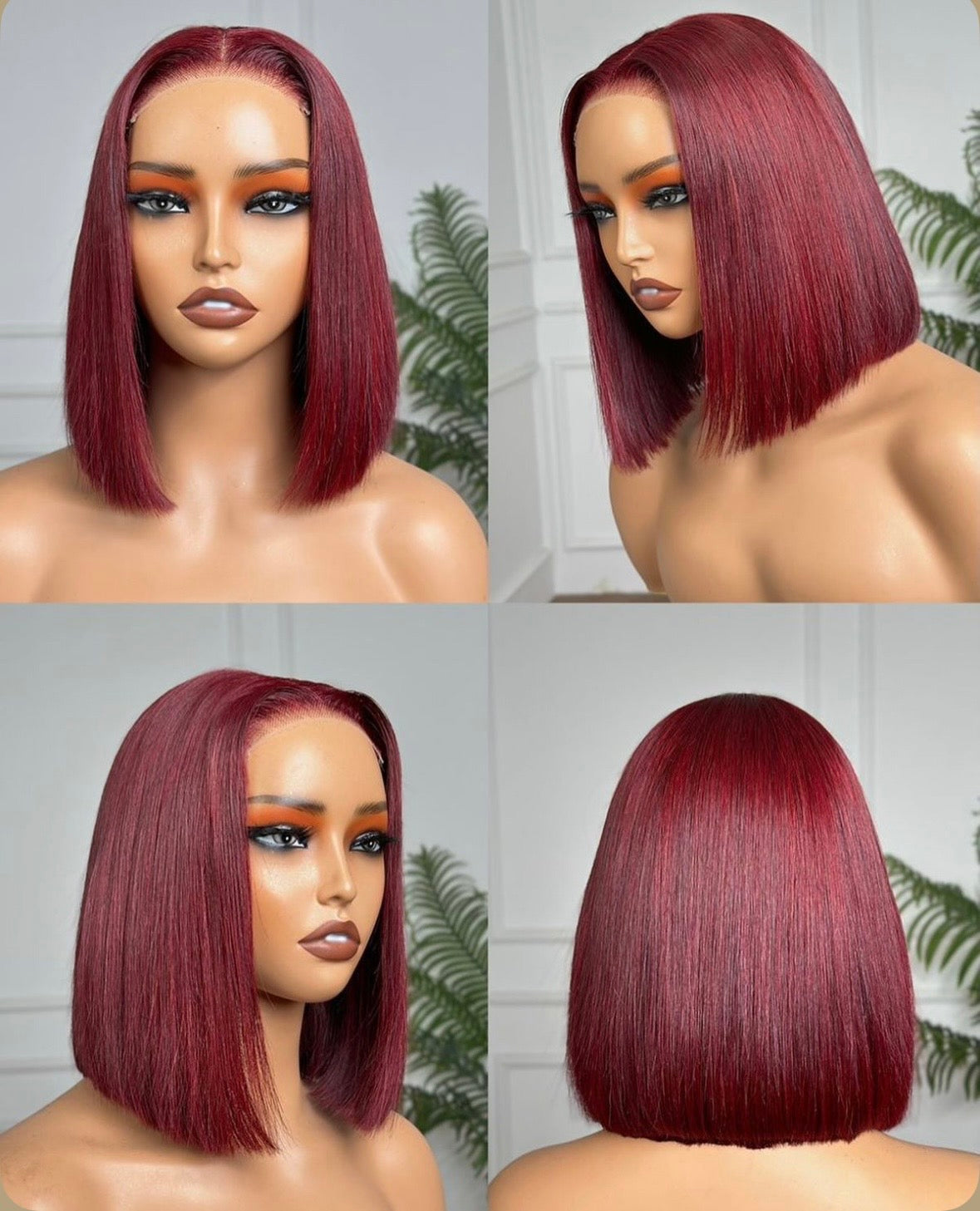 Burgundy lace front human hair wigs